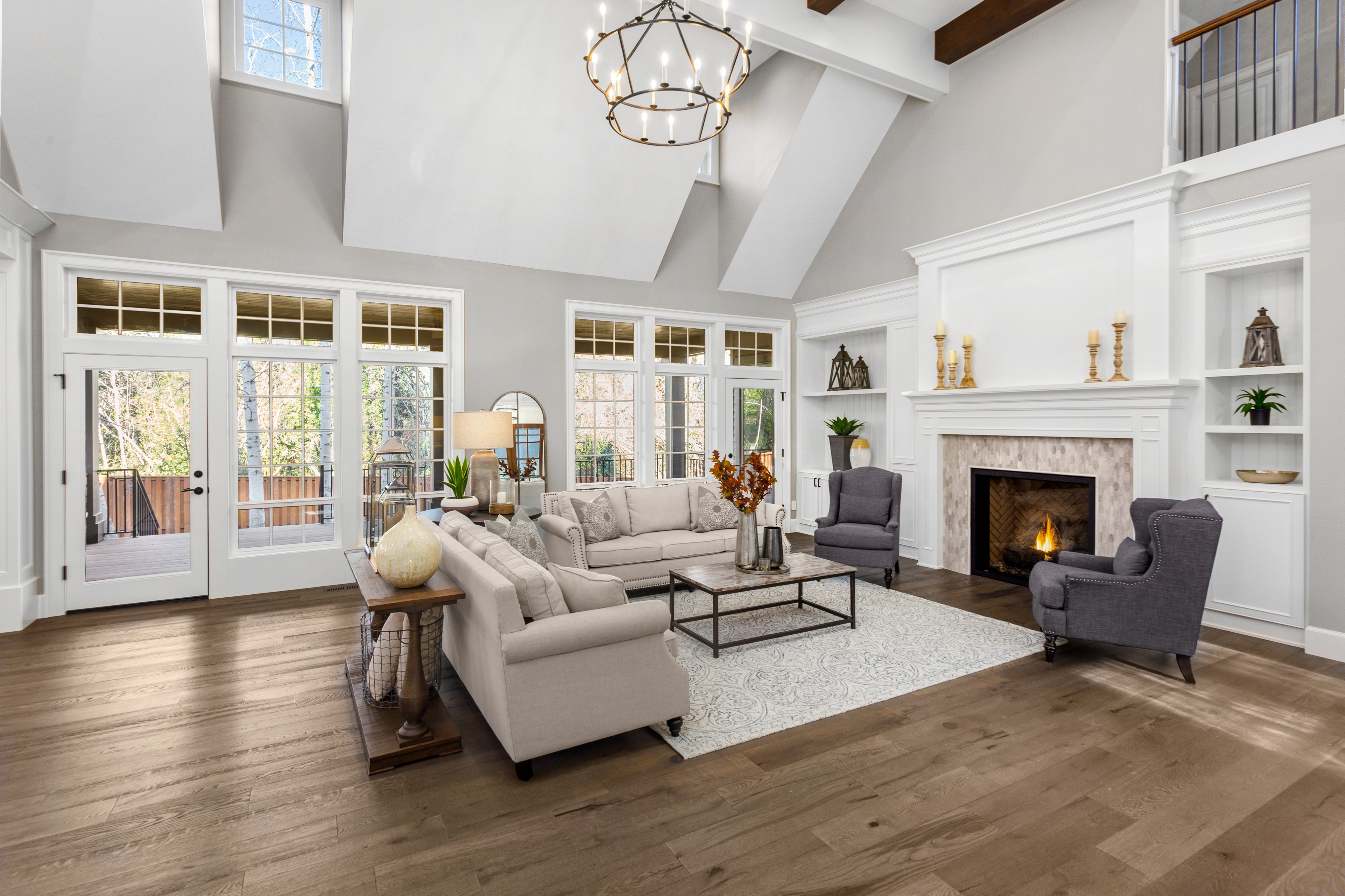 Home interior living room with fireplace